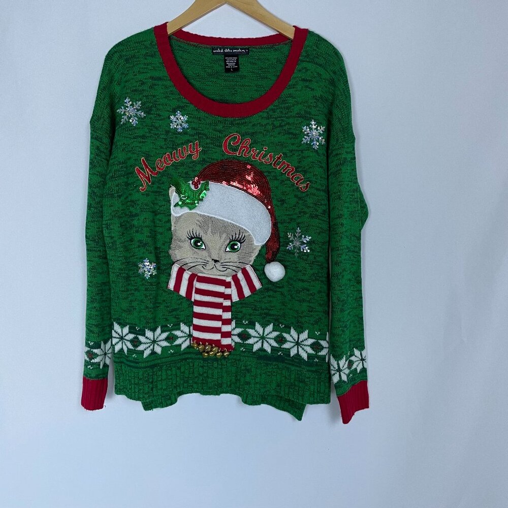 Ugly Christmas Sweater United States Sweaters Cute Cat Women's L Long Sleeve